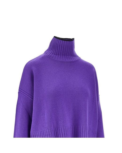 Pinko Purple Wool And Cashmere Turtleneck Sweater