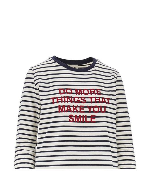 Weekend by Maxmara White Printed Jersey T-Shirt With Striped Motif