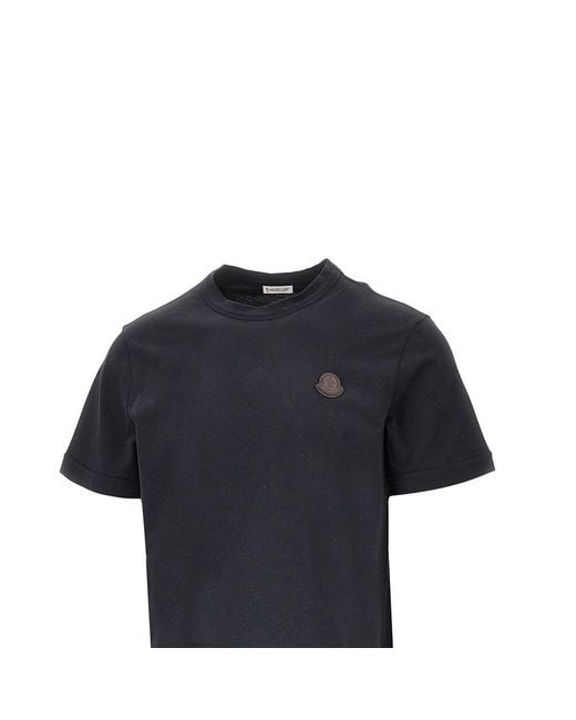 Moncler Black Cotton Jersey T-Shirt With Logo Patch for men
