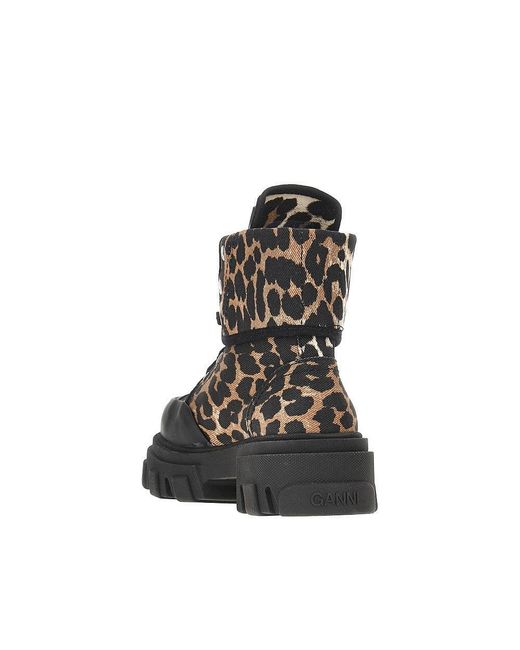 Ganni Black Leopard-Printed Denim Boots