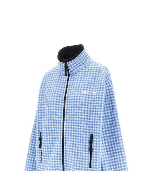 Miu Miu Blue Check Fleece Oversied Blouson Jacket