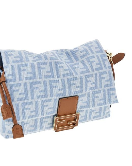 Fendi Blue Ff Denim Medium 'Mamma Baguette' Bag