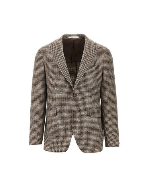 Tagliatore Brown Houndstooth Single-Breasted Jacket for men