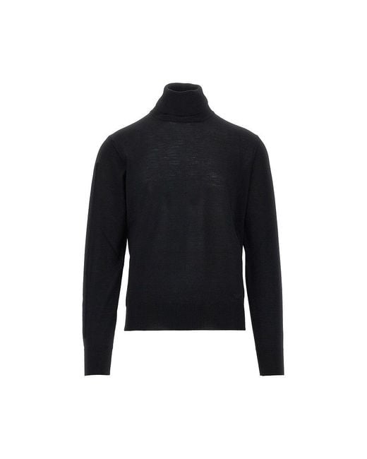 Emporio Armani Black Virgin Wool Turtleneck With Eagle Embroidery for men