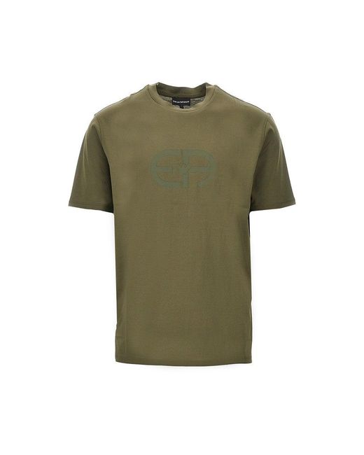 Emporio Armani Green Lyocell-Blend Jersey T-Shirt With Logo Print for men