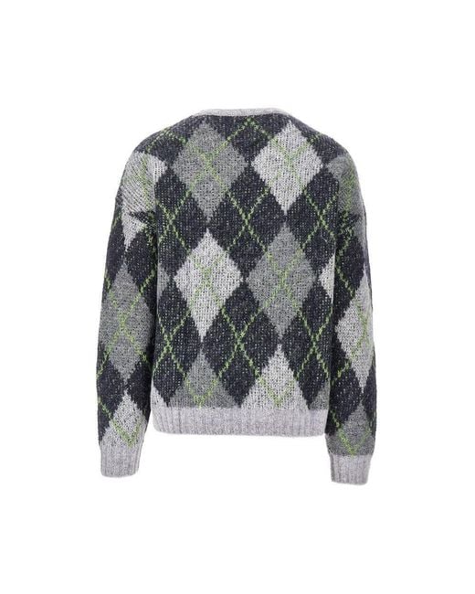Emporio Armani Gray Lozenge Jacquard Alpaca Blend Sweater for men