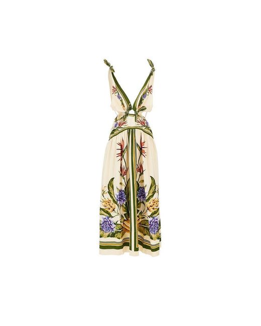 Farm Rio Metallic Tropical Scarf Print Linen-Blend Dress