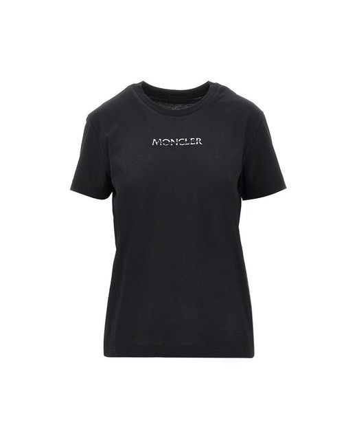 Moncler Black Logo Print And Embroidery T-Shirt