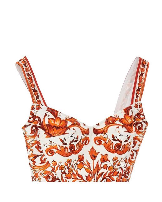 Dolce & Gabbana Red Charmeuse Top With Maiolica Print