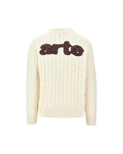 Pullover A Trecce Con Stampa Logo Uomo di Arte' in White da Uomo