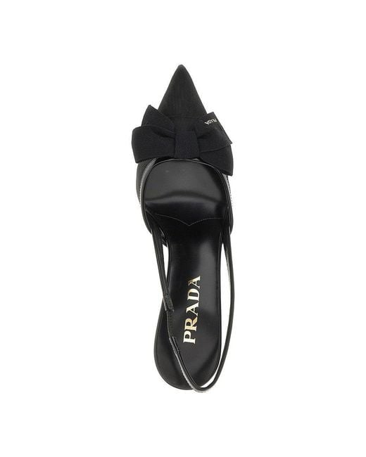 Prada Black Mesh Slingback Pumps With Bow