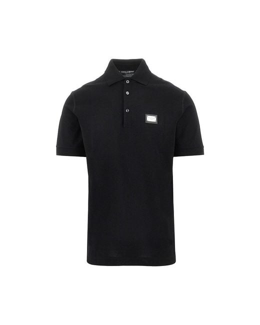 Dolce & Gabbana Black Piquet Polo Shirt With Logo Plate for men