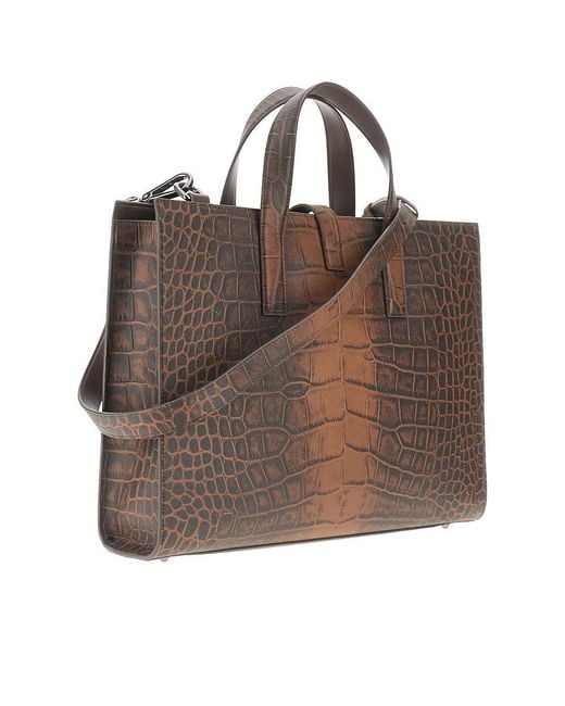 Emporio Armani Brown Croco-Embossed Leather Briefcase for men