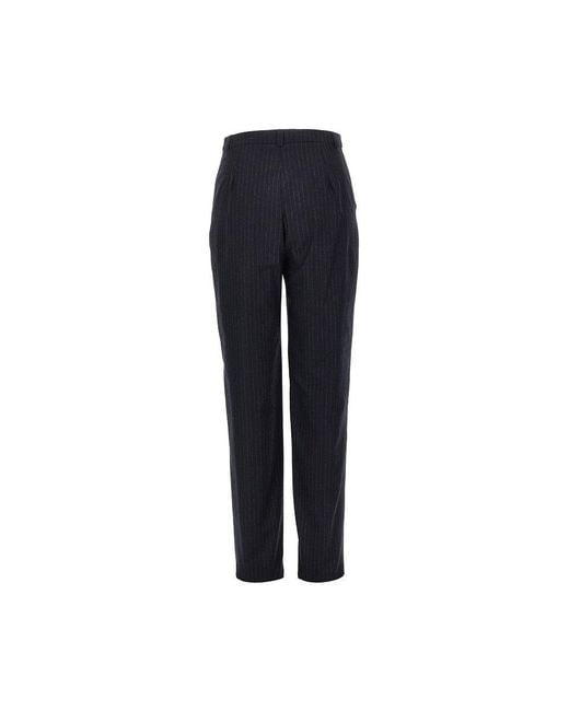 Emporio Armani Blue Wool-Blend Pants With Pinstriped Motif