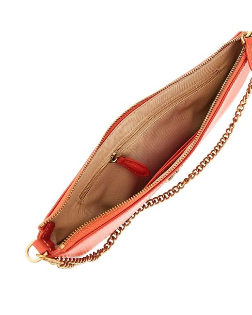 Pinko Orange Leather Flat Pouch With Chain