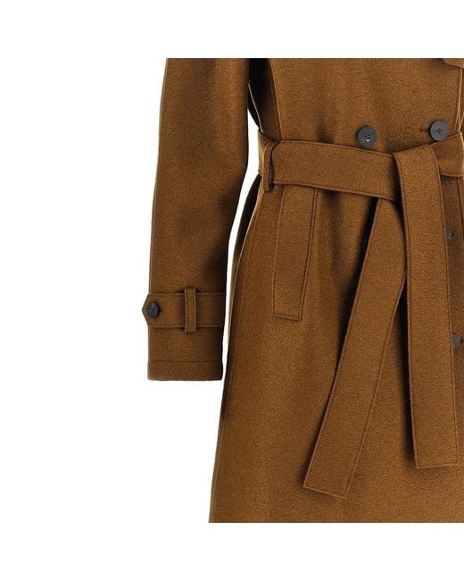 Harris Wharf London Brown Pressed Wool Long Trench Coat
