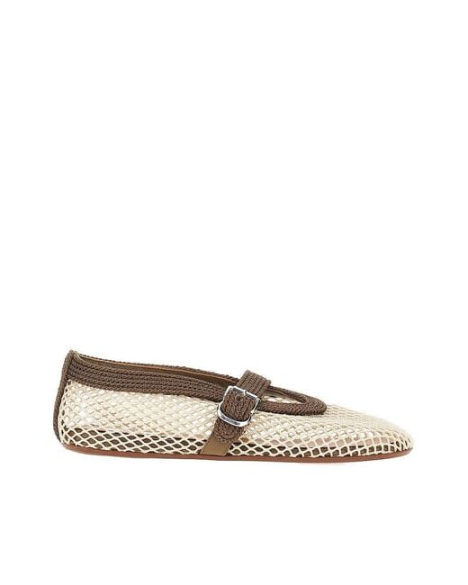 Alaïa Natural Satin Cord And Net Ballet Flats