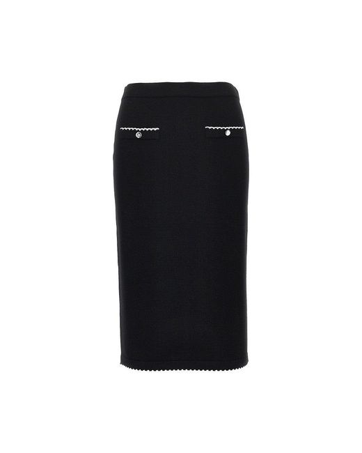 Tory Burch Black Knitted Midi Skirt With Scalloped Edges