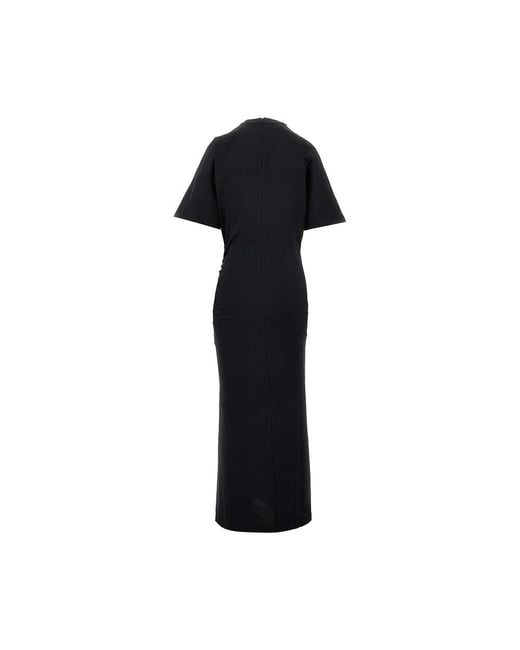 Pinko Black Jersey Long Dress With Padded Shoulders