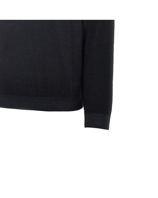 Emporio Armani Black Garment Dyed Wool Crewneck Sweater for men
