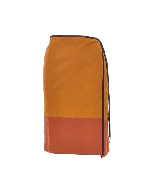 Saint Laurent Orange Color-Block Nylon Wrap-Around Skirt