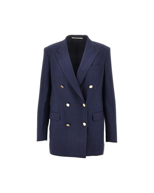 Tagliatore Blue 'Jasmine' Canvas Double-Breasted Jacket