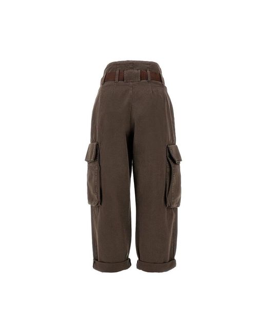 Pinko Brown Cotton Gabardine Cargo Pants