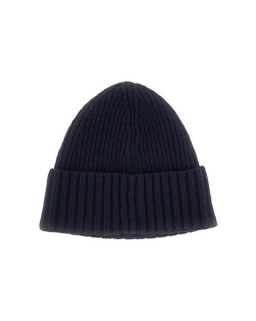 Stone Island Blue Knitted Beanie Hat With Logo Patch Kids