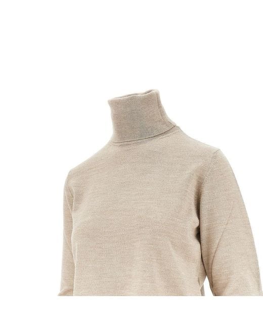 MM6 by Maison Martin Margiela Natural Wool Turtleneck Sweater With Leather Patches