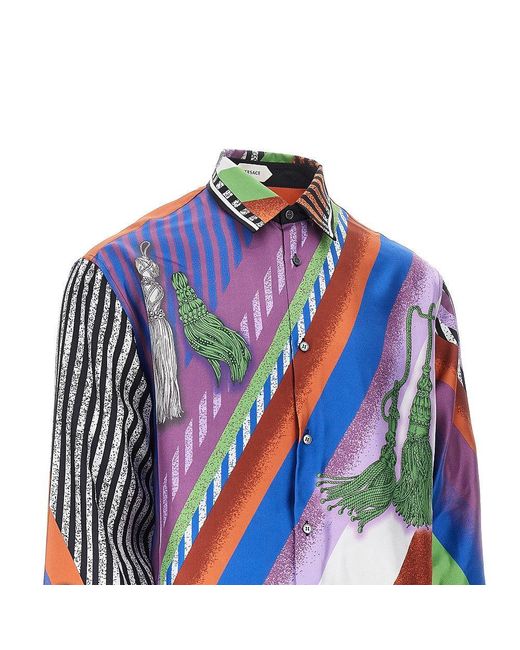 Versace Blue Silk Twill Shirt With Formula 6 Print for men