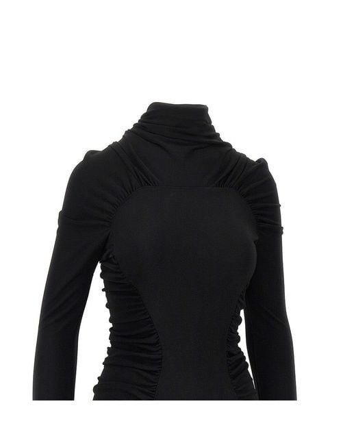 Victoria Beckham Black Crepe Jersey Gathered Midi Dress