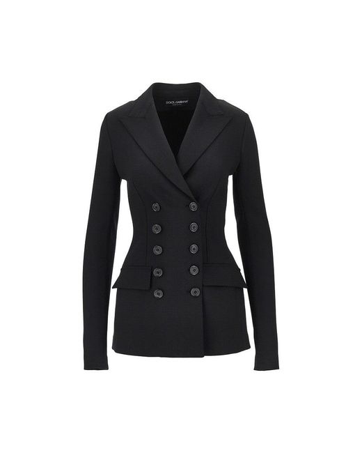 Dolce & Gabbana Black Stretch Wool Fitted Double-Breasted Jacket