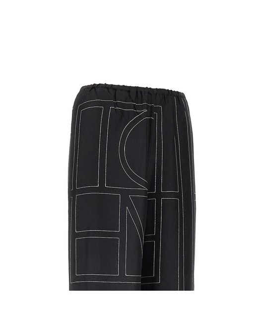 Totême  Black Monogram Silk Pyjama Pants
