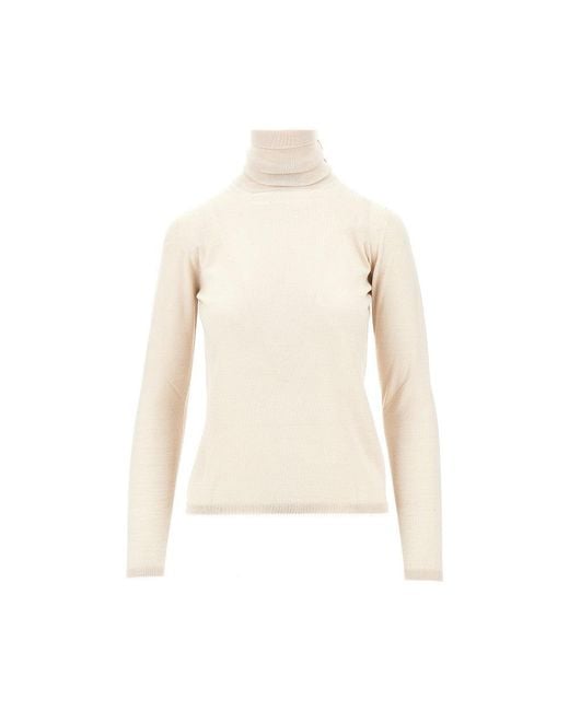 Max Mara Natural Virgin Wool Knitting Turtleneck