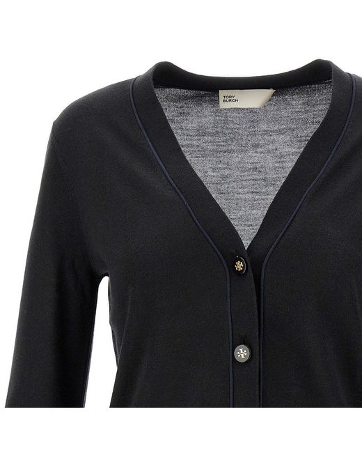 Tory Burch Black Wool And Silk Blend 'Simone' Cardigan