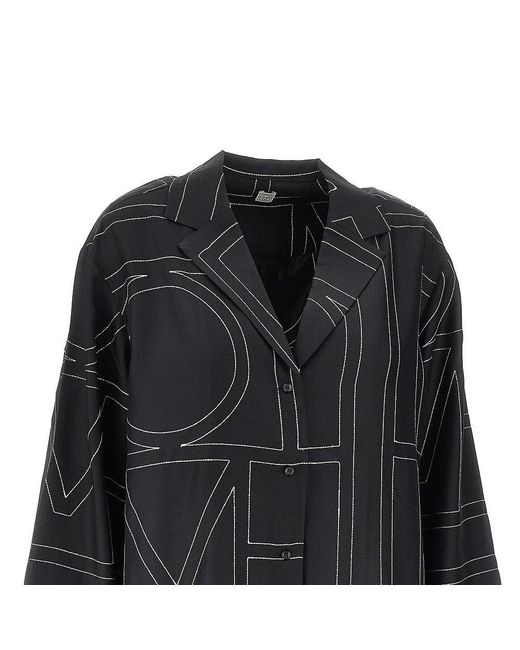 Totême  Black Monogram Silk Pyjama Shirt