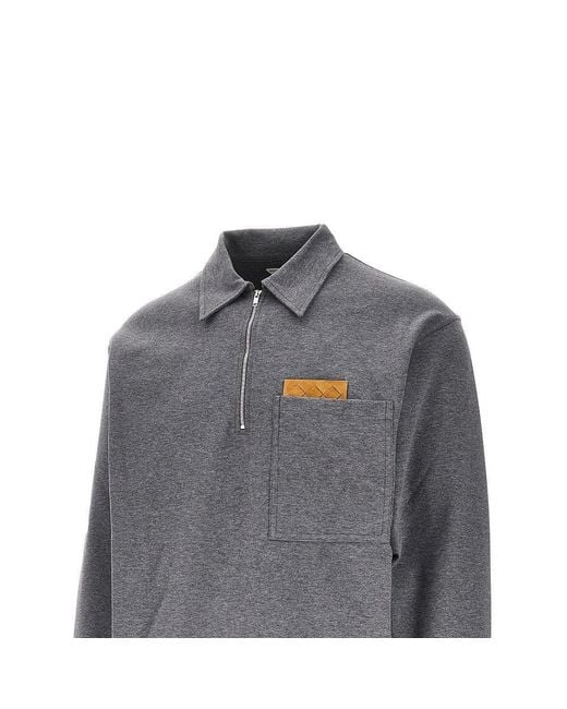 Bottega Veneta Gray Double Jersey Polo With Intrecciato Pocket for men