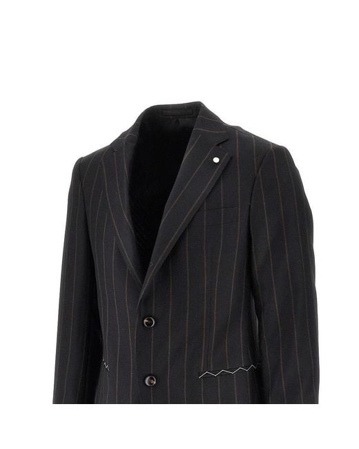 Luigi Bianchi Black Striped Wool Tailored Suit for men