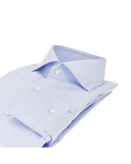 Finamore 1925 Blue 'Milano' Cotton Shirt With Striped Motif for men