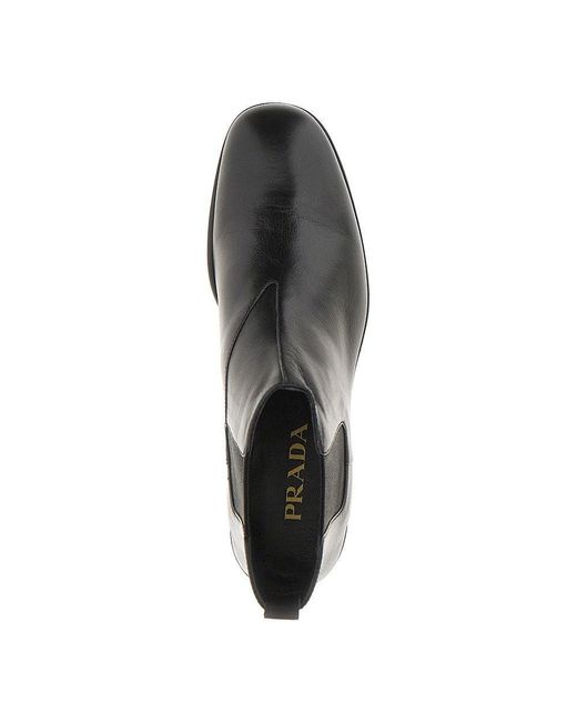 Prada Black Leather Boots With Logo Print