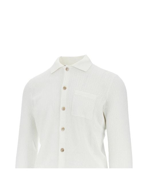 Brunello Cucinelli White Cotton Cardigan With Collar for men