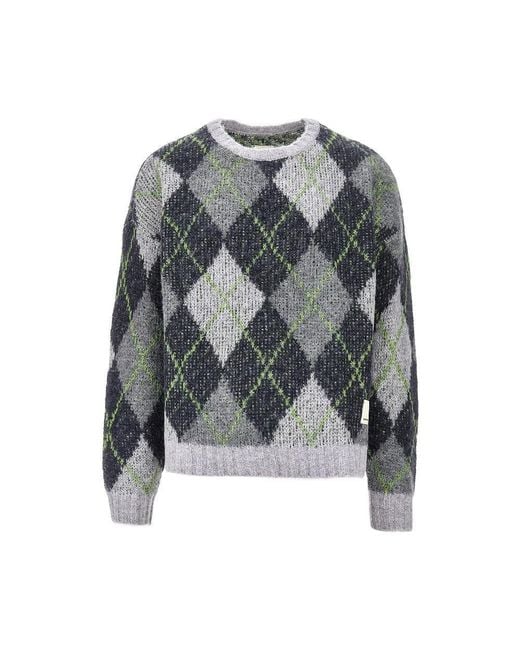 Emporio Armani Gray Lozenge Jacquard Alpaca Blend Sweater for men