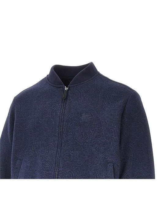 Etro Blue Jersey Jacket With Jacquard Arnica Motif for men