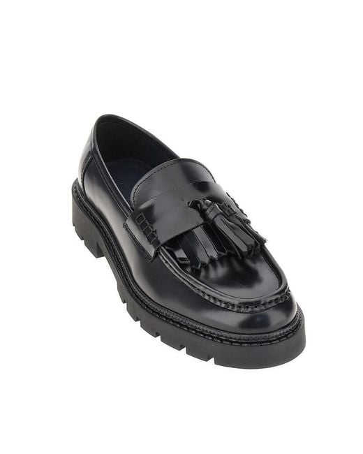 Bianco Black Leather Loafers With Tassels for men