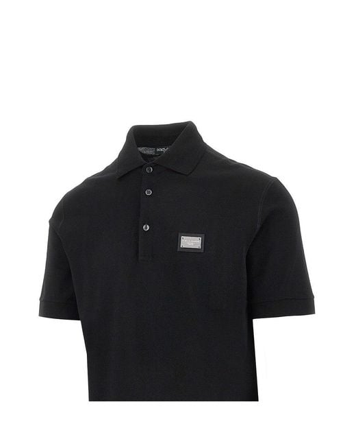 Dolce & Gabbana Black Piquet Polo Shirt With Logo Plate for men