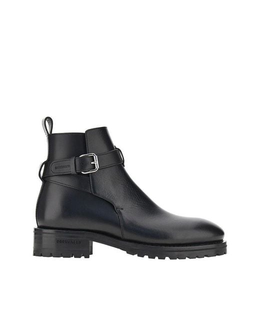 DSquared² Black Leather Boots With Debossed Logo for men