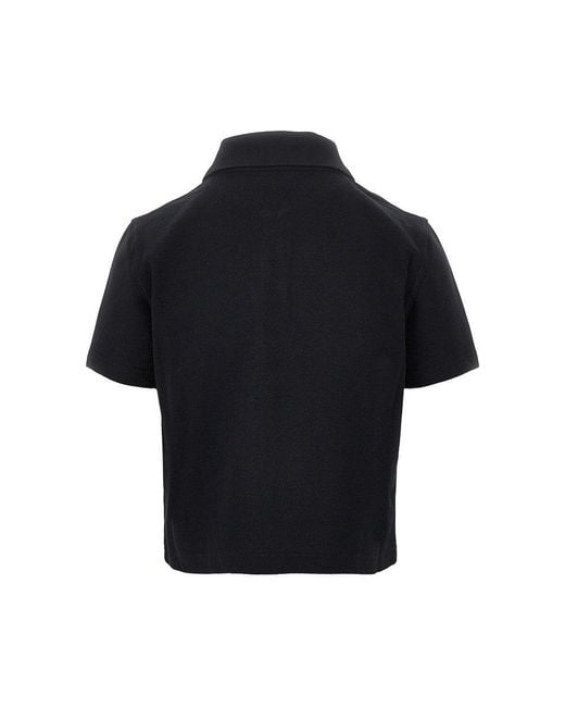 Saint Laurent Black Cassandre Embroidery Cropped Polo Shirt