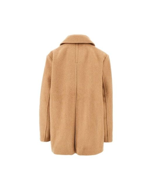Ganni Natural Wool-Blend Oversized Double-Breasted Peacoat