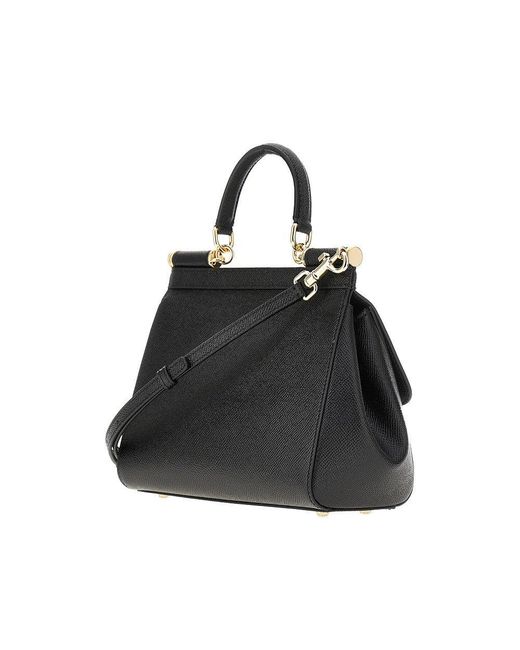 Dolce & Gabbana Black Dauphine Leather Medium 'Sicily' Bag