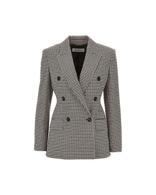 Max Mara Gray Houndstooth Double-Breasted Jacket